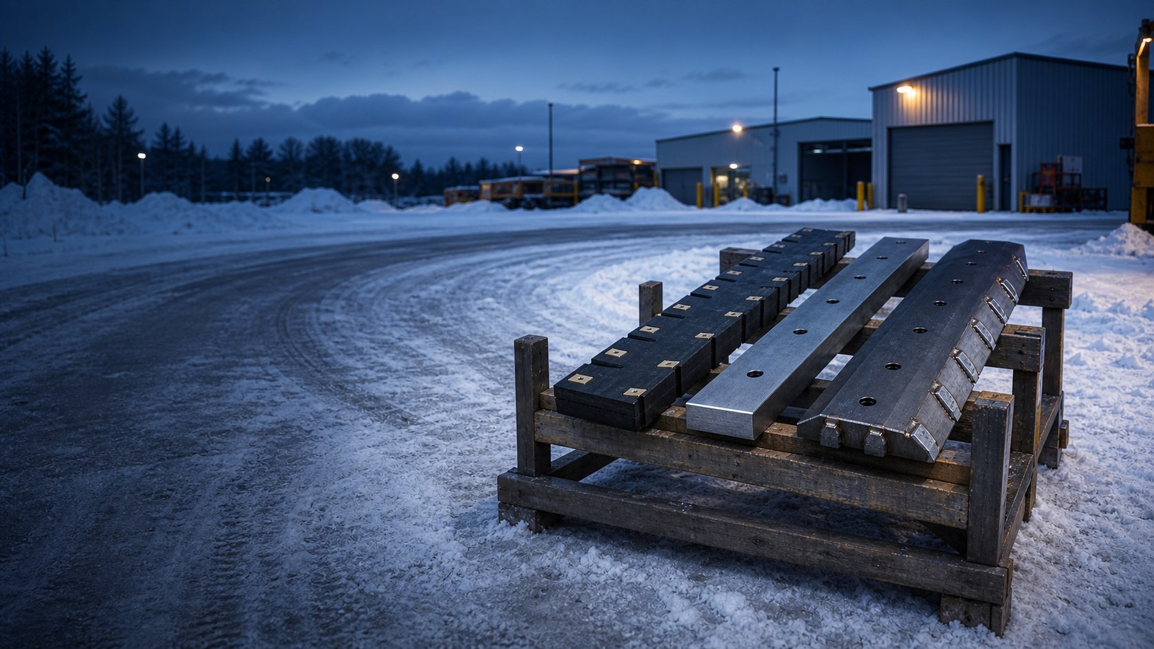 Conceptual comparison of JOMA-style, carbide and packed-ice snow plow blade designs